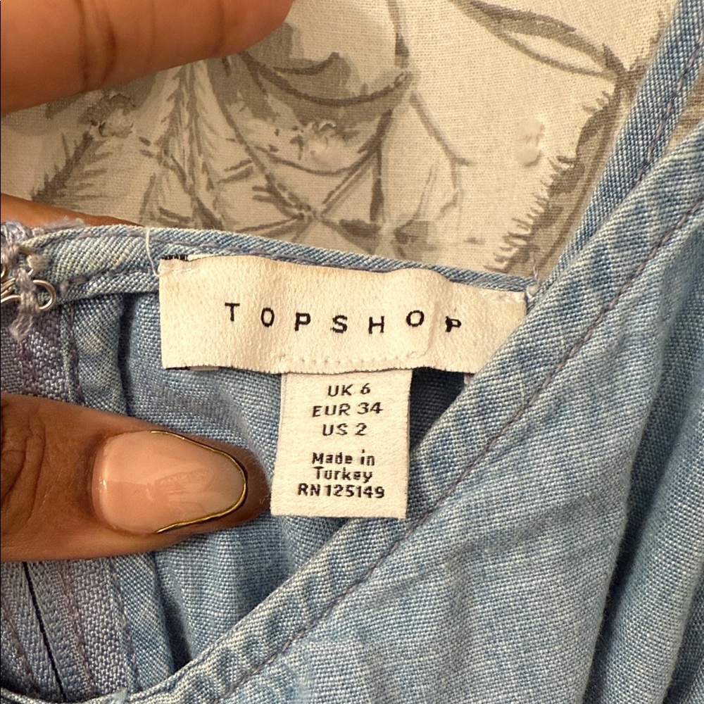 Topshop Denim Blue Midi Dress with Bow Detail - Picture 2 of 5
